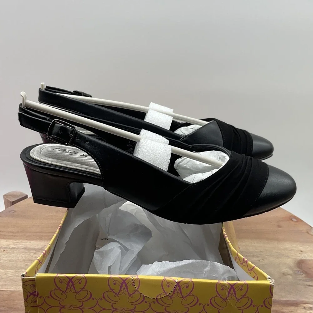 Easy Street Womens Black Ruched Slingback Block Heel Pumps 31-7761 Size 6M